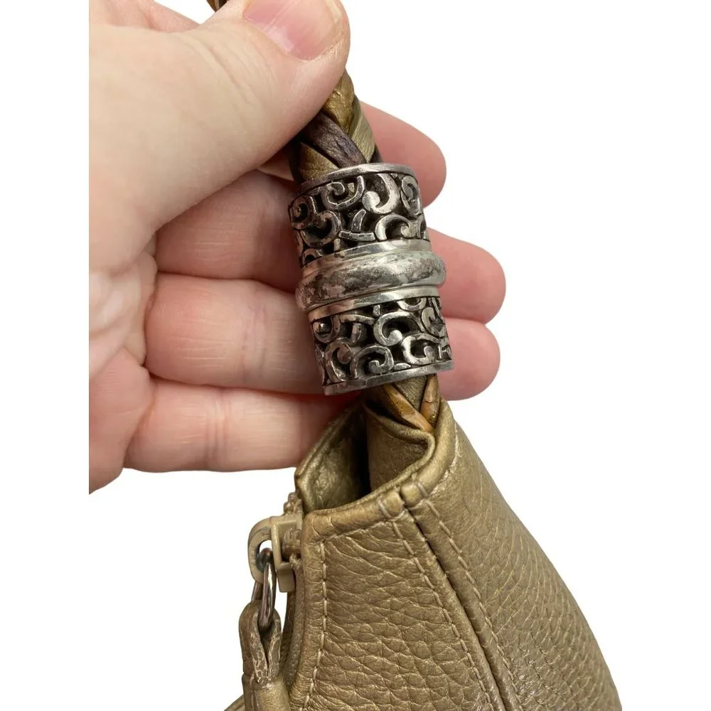 Brighton Barbados pebbled leather hobo purse handbag metallic gold braided handl